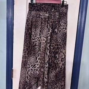 Leopard Print Midi Skirt - Brown/Black